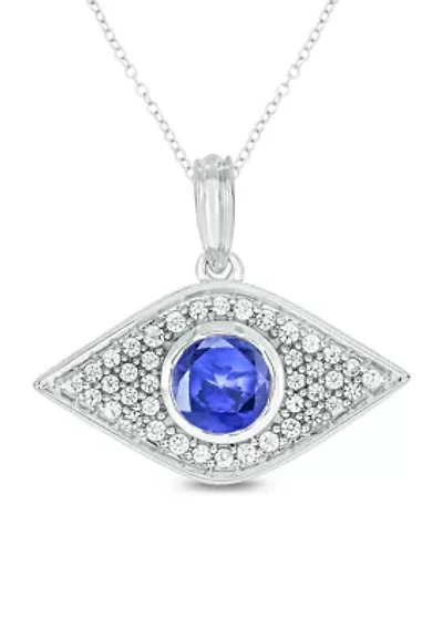 1/6 ct. t.w. Diamond and 5/8 ct. t.w. Created Blue Sapphire Evil Eye Pendant in Sterling Silver