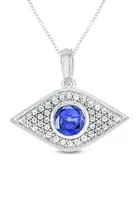 1/6 ct. t.w. Diamond and 5/8 ct. t.w. Created Blue Sapphire Evil Eye Pendant in Sterling Silver