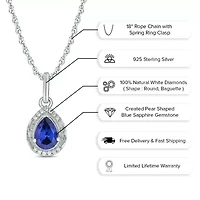 1/10 ct. t.w. Diamond and 1.0 ct. t.w. Created Blue Sapphire Pear Pendant in Sterling Silver