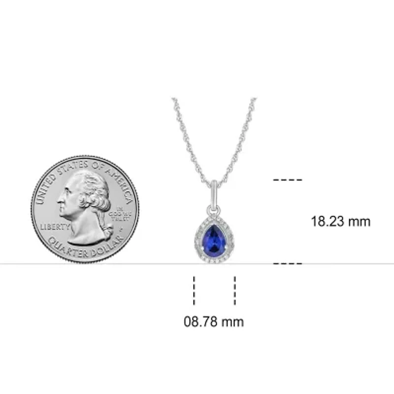 1/10 ct. t.w. Diamond and 1.0 ct. t.w. Created Blue Sapphire Pear Pendant in Sterling Silver
