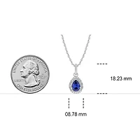 1/10 ct. t.w. Diamond and 1.0 ct. t.w. Created Blue Sapphire Pear Pendant in Sterling Silver