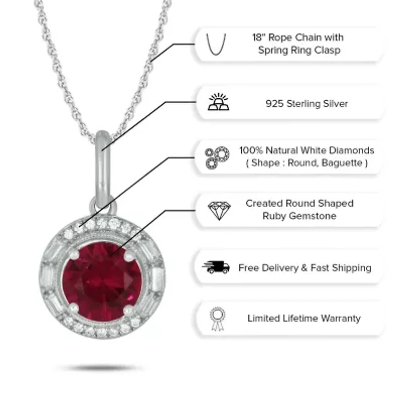 1/10 ct. t.w. Diamond and 7/8 ct. t.w. Created Ruby Pendant in Sterling Silver