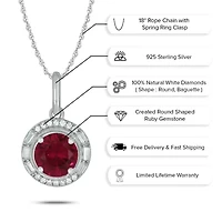 1/10 ct. t.w. Diamond and 7/8 ct. t.w. Created Ruby Pendant in Sterling Silver