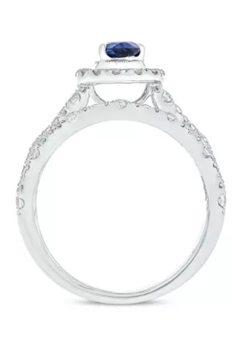 Lab Created 3/4 ct. t.w. Diamond and 1/2 Pear Blue Sapphire Bridal Ring 10K White Gold