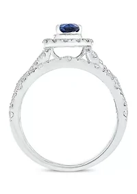 Lab Created 3/4 ct. t.w. Diamond and 1/2 Pear Blue Sapphire Bridal Ring 10K White Gold