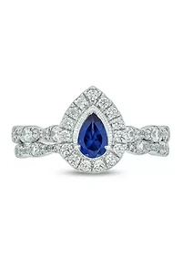 Lab Created 3/4 ct. t.w. Diamond and 1/2 Pear Blue Sapphire Bridal Ring 10K White Gold