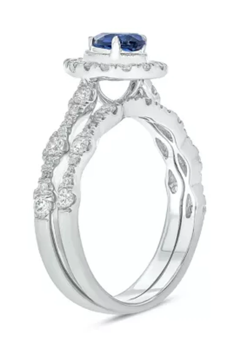 Lab Created 3/4 ct. t.w. Diamond and 1/2 Pear Blue Sapphire Bridal Ring 10K White Gold