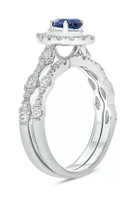 Lab Created 3/4 ct. t.w. Diamond and 1/2 Pear Blue Sapphire Bridal Ring 10K White Gold