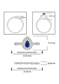 Lab Created 3/4 ct. t.w. Diamond and 1/2 Pear Blue Sapphire Bridal Ring 10K White Gold