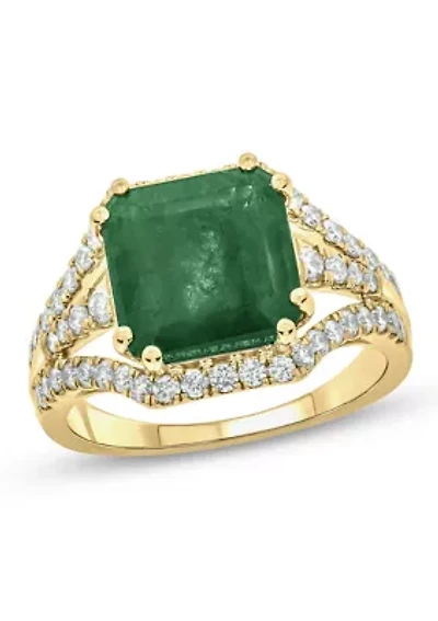 Lab Created 3/4 ct. t.w. Diamond and 4.0 Emerald Color Stone Ring 10K Yellow Gold