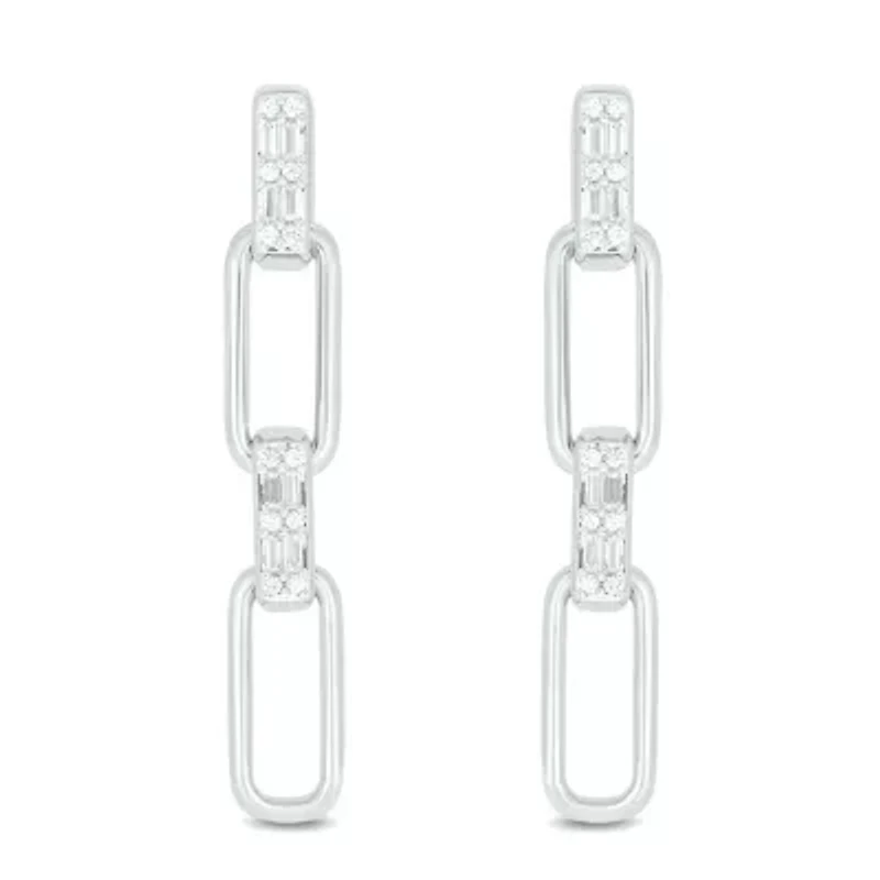 1/ ct. t.w. Diamond Paper Clip Styled Earring in Sterling Silver