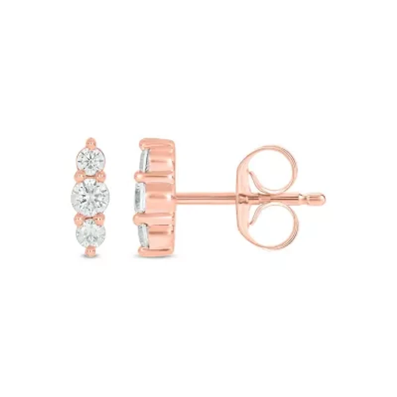 Lab Created 1/5 Carat 3 Lab Grown Diamond Stud Earring in 10KT Rose Gold