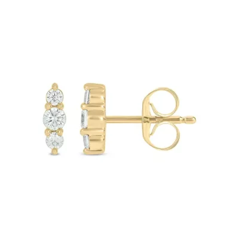 Lab Created 1/5 Carat 3 Lab Grown Diamond Stud Earring in 10KT Yellow Gold