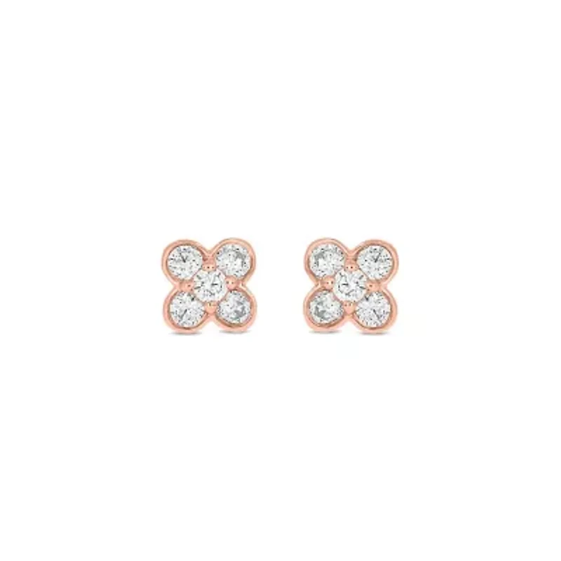 Lab Created 1/4 Carat  Lab Grown Diamond Flower Shape Earring in 10KT Rose Gold