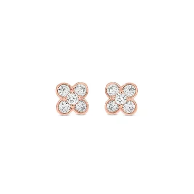 Lab Created 1/4 Carat  Lab Grown Diamond Flower Shape Earring in 10KT Rose Gold