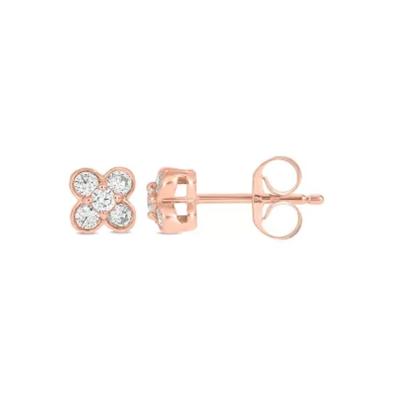 Lab Created 1/4 Carat  Lab Grown Diamond Flower Shape Earring in 10KT Rose Gold