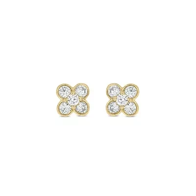 Lab Created 1/4 Carat  Lab Grown Diamond Flower Shape Earring in 10KT Yellow Gold