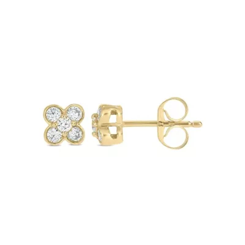 Lab Created 1/4 Carat  Lab Grown Diamond Flower Shape Earring in 10KT Yellow Gold