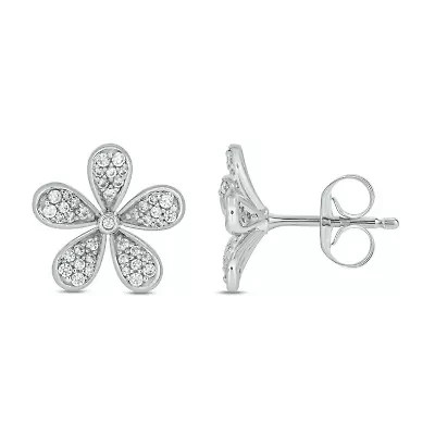 1/3 ct. t.w. Diamond Flower Earring In Sterling Silver