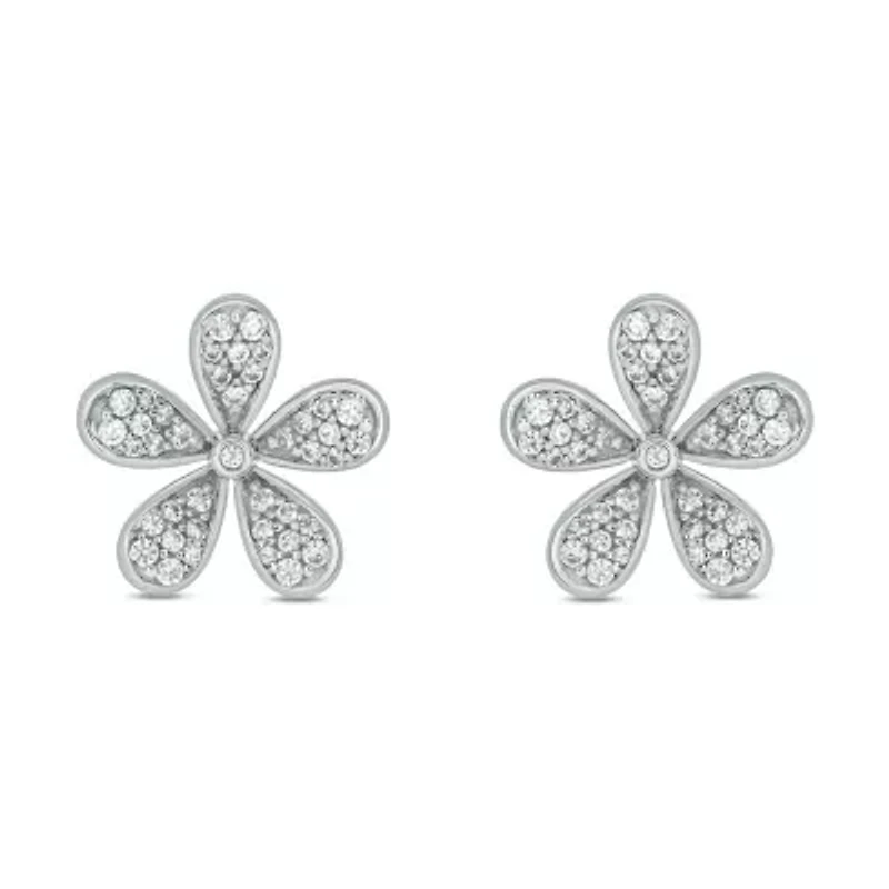 1/3 ct. t.w. Diamond Flower Earring In Sterling Silver