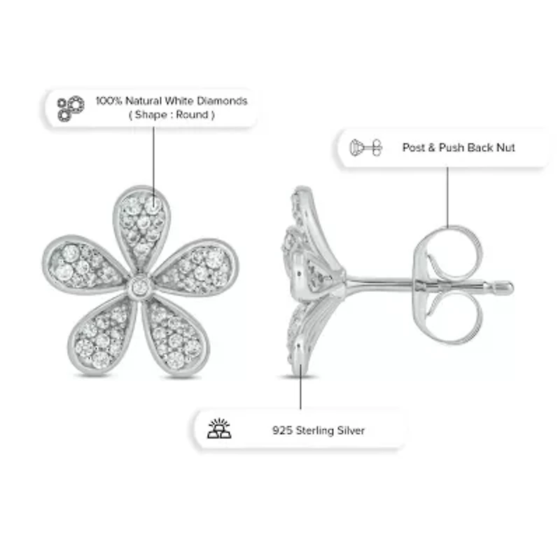 1/3 ct. t.w. Diamond Flower Earring In Sterling Silver