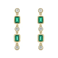 1/3 carat, Diamond Drop Green Emerald-Cut Linear Earring in 14K Yellow Gold
