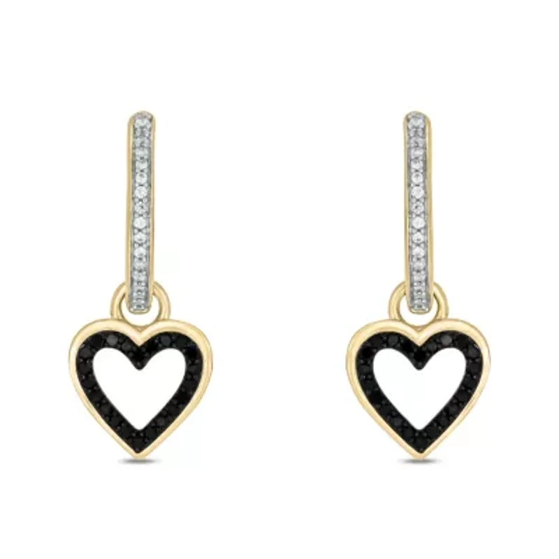 1/3 ct.t.w  Diamond Hoop Heart  Dangles,Black Diamond Earring in 14K Yellow Gold