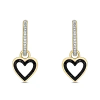 1/3 ct.t.w  Diamond Hoop Heart  Dangles,Black Diamond Earring in 14K Yellow Gold