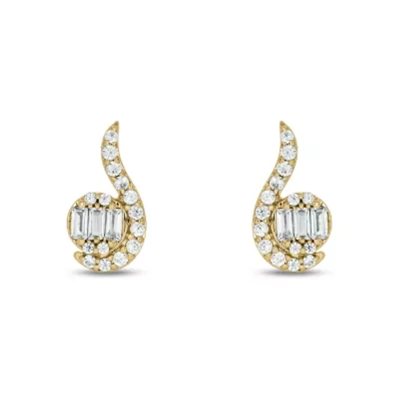 1/3 carat, Diamond Unique Swirl Design Stud Earring in 14K Yellow Gold