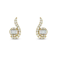 1/3 carat, Diamond Unique Swirl Design Stud Earring in 14K Yellow Gold