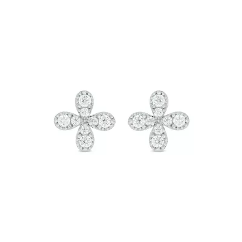 Lab Created 1/3 Carat Lab Grown Diamond Flower Shaped Earring in Sterling Silver