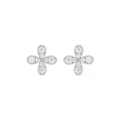 Lab Created 1/3 Carat  Lab Grown Diamond Flower Shaped Earring in Sterling Silver