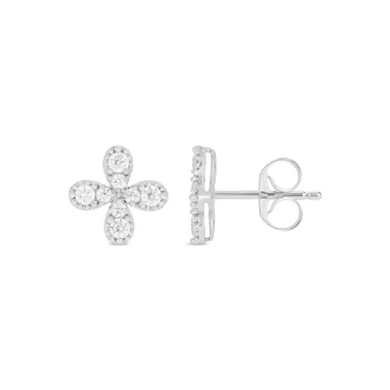 Lab Created 1/3 Carat  Lab Grown Diamond Flower Shaped Earring in Sterling Silver