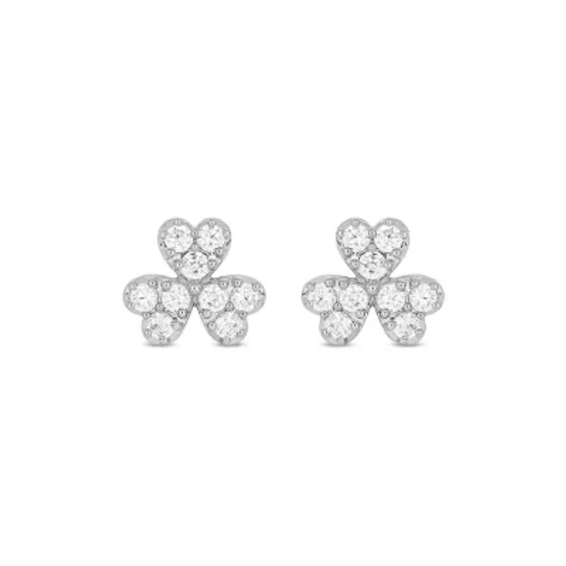 Lab Created 1/3 Carat Lab Grown Diamond Clover and Heart Shaped Earring in Sterling Silver