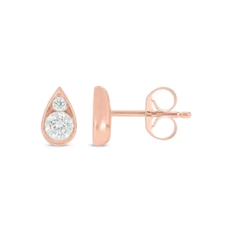 Lab Created 3/8 Carat Lab Grown Diamond Pear Shape Studs Earring in 10KT Rose Gold