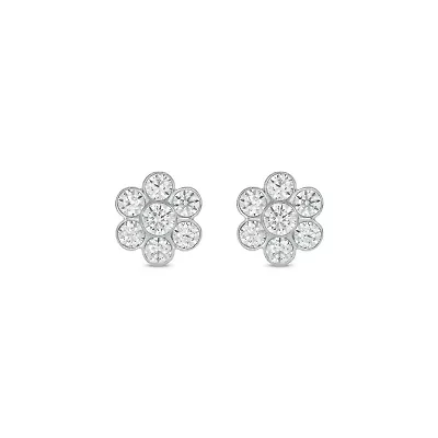 Lab Created 1/2 Carat Lab Grown Diamond Flower Studs Earring in 10KT White Gold