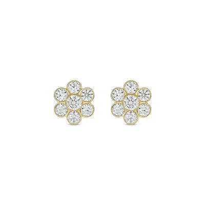 Lab Created 1/2 Carat Lab Grown Diamond Flower Studs Earring in 10KT Yellow Gold
