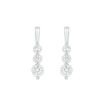 Lab Created 3/4 Carat Lab Grown Three-Stone Diamond Earrings in Sterling Silver