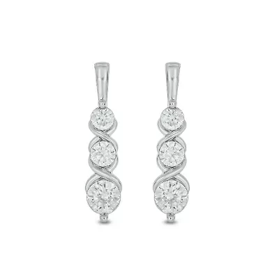 Lab Created 3/4 Carat Lab Grown Diamond feature three shimmering Earrings in Sterling Silver