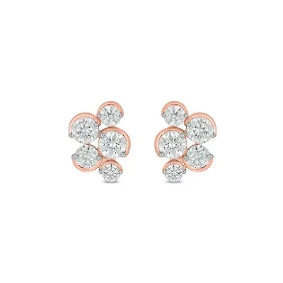 Lab Created 1 Carat Lab Grown Diamond Modern Half Bezel Earring in 10KT Rose Gold