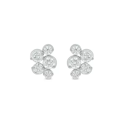 Lab Created 1 Carat Lab Grown Diamond Modern Half Bezel Earring in 10KT White Gold