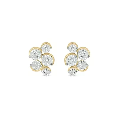 Lab Created 1 Carat Lab Grown Diamond Modern Half Bezel Earring in 10KT Yellow Gold