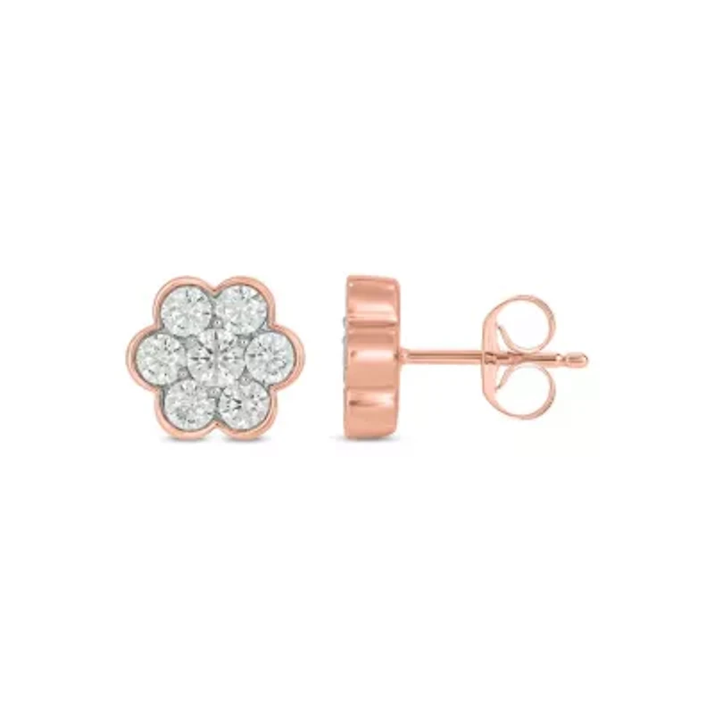 Lab Created 1 Carat Lab Grown Diamond Floral Crafted Earring in 10KT Rose Gold