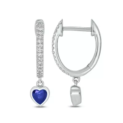 1/6 ct.t.w Diamond Hoop Heart Dangler ColorstoneEarring in 14K Gold