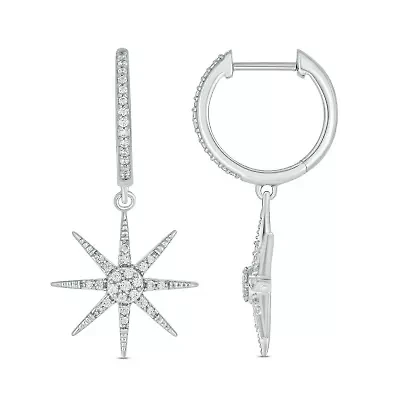 1/4 ct. t.w. Diamond Star Hoop Earring in sterling Silver