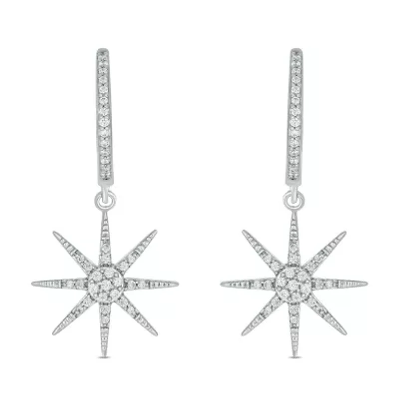 1/4 ct. t.w. Diamond Star Hoop Earring in sterling Silver