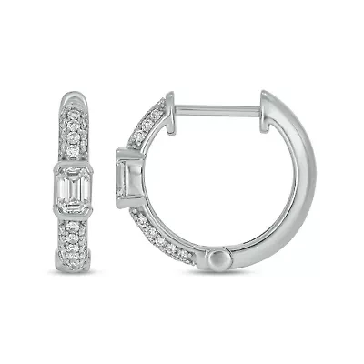 5/8 ct.t.w Diamond Hoop Half Bezal Fancy Cut Earring in 14K White Gold