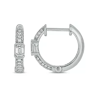 5/8 ct.t.w  Diamond Hoop Half Bezal Fancy Cut Earring in 14K White Gold
