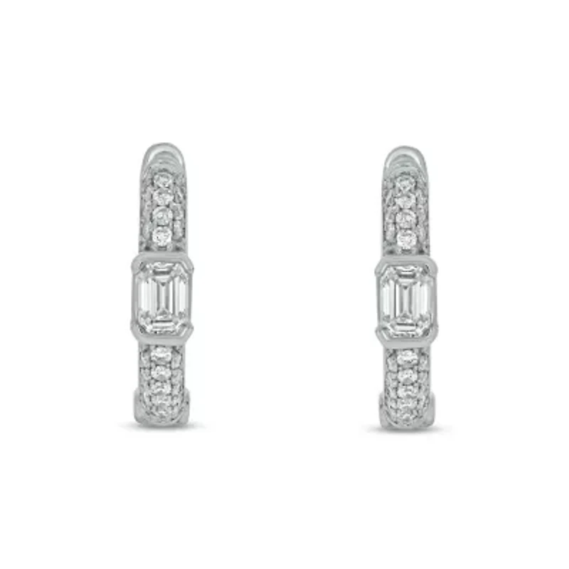 5/8 ct.t.w Diamond Hoop Half Bezal Fancy Cut Earring in 14K White Gold