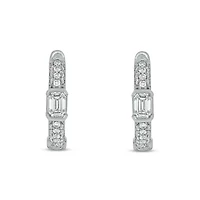 5/8 ct.t.w  Diamond Hoop Half Bezal Fancy Cut Earring in 14K White Gold